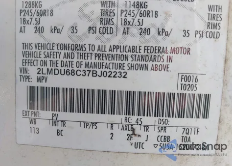 2007 Lincoln Mkx from USA, damaged, VIN 2LMDU68C37BJ02232